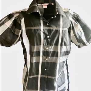 Metallic glow PINK TARTAN short sleeve blouse